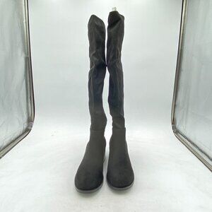Black Women Western Knee High Riding Long Boots Round Toe Low Heels Stretch Shoe